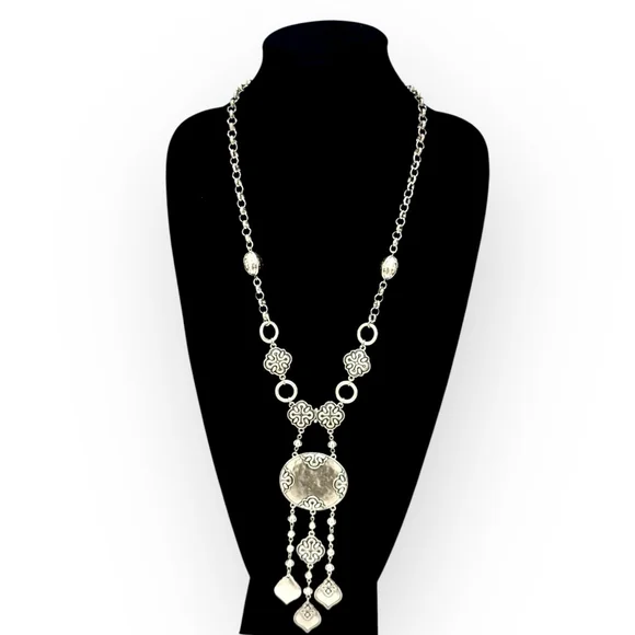 CHICO’S 36” Ornate Silver Tone Statement Boho Modern Lariat Necklace | NWOT - Picture 6 of 6